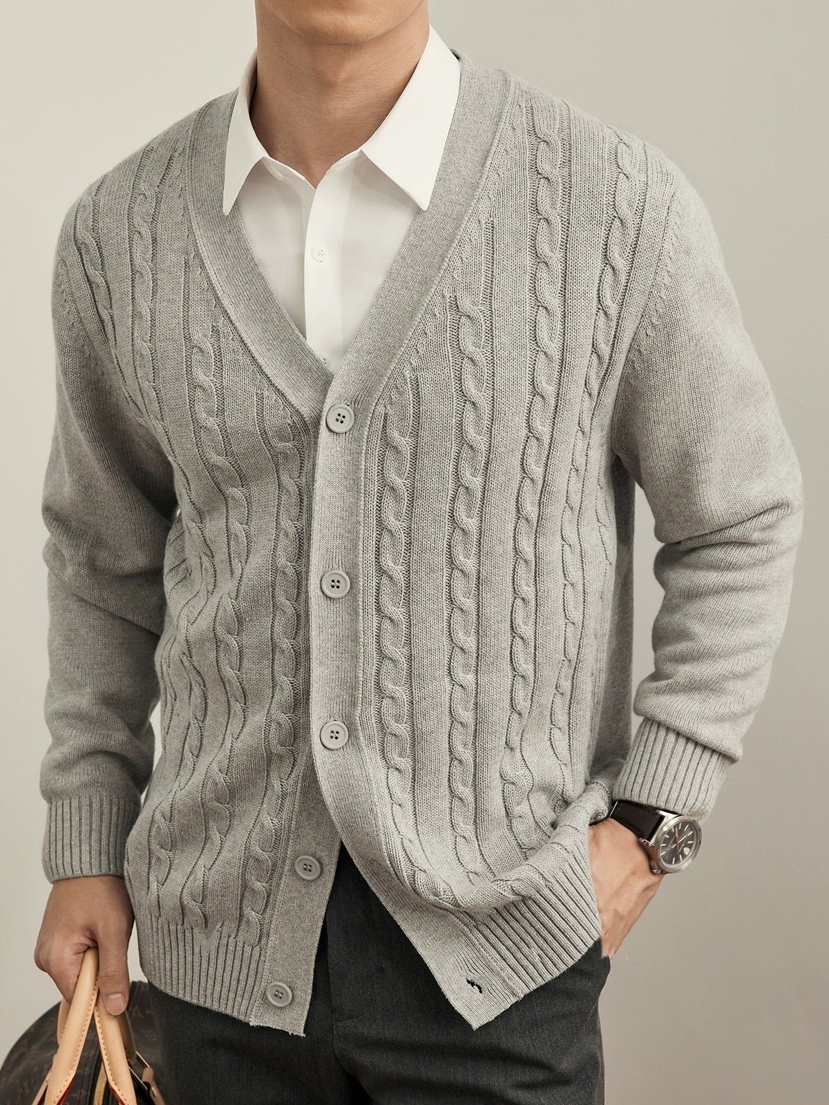 Men’s Cozy Solid-Color Knit Cardigan – Modern Long-Sleeve Sweater for Autumn & Winter - Image 6