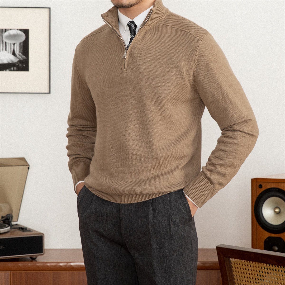 Men’s Slim-Fit Wool Zip Sweater — Commuter Style with Stand-Up Collar - Image 7