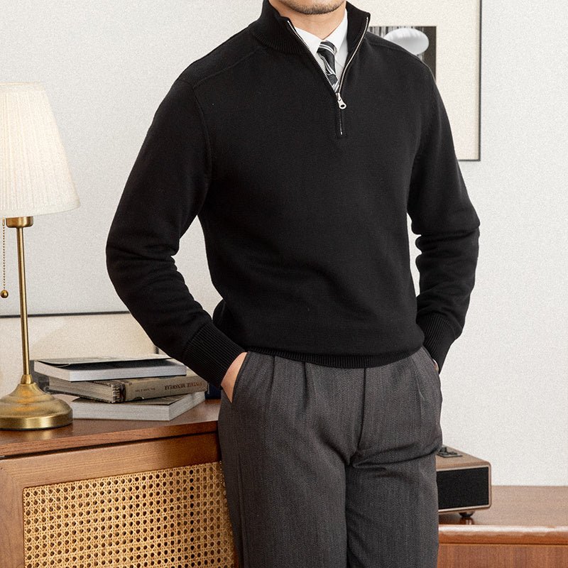 Men’s Slim-Fit Wool Zip Sweater — Commuter Style with Stand-Up Collar - Image 2