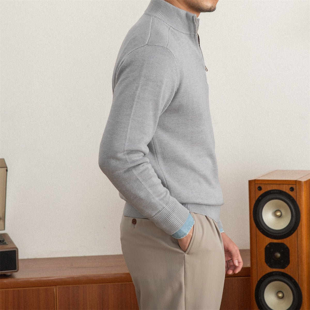 Men’s Slim-Fit Wool Zip Sweater — Commuter Style with Stand-Up Collar - Image 6