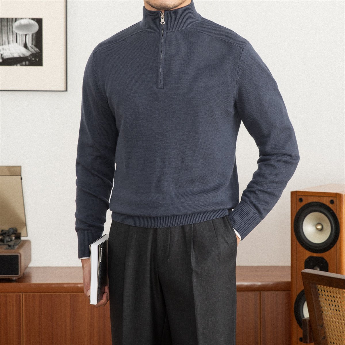 Men’s Slim-Fit Wool Zip Sweater — Commuter Style with Stand-Up Collar - Image 3