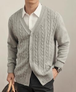 Men’s Cozy Solid-Color Knit Cardigan – Modern Long-Sleeve Sweater for Autumn & Winter