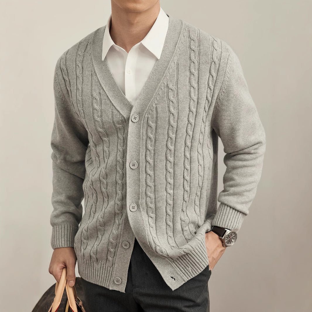 Men’s Cozy Solid-Color Knit Cardigan – Modern Long-Sleeve Sweater for Autumn & Winter