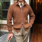 Men’s Retro Slim-Fit Cardigan Sweater with Stand-Up Collar