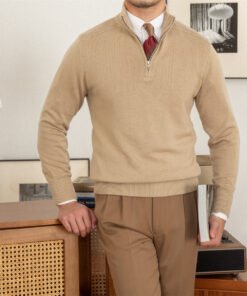 Men’s Slim-Fit Wool Zip Sweater — Commuter Style with Stand-Up Collar