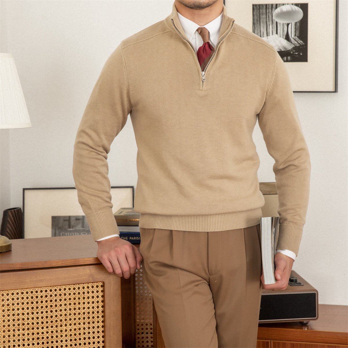 Men’s Slim-Fit Wool Zip Sweater — Commuter Style with Stand-Up Collar - Image 5